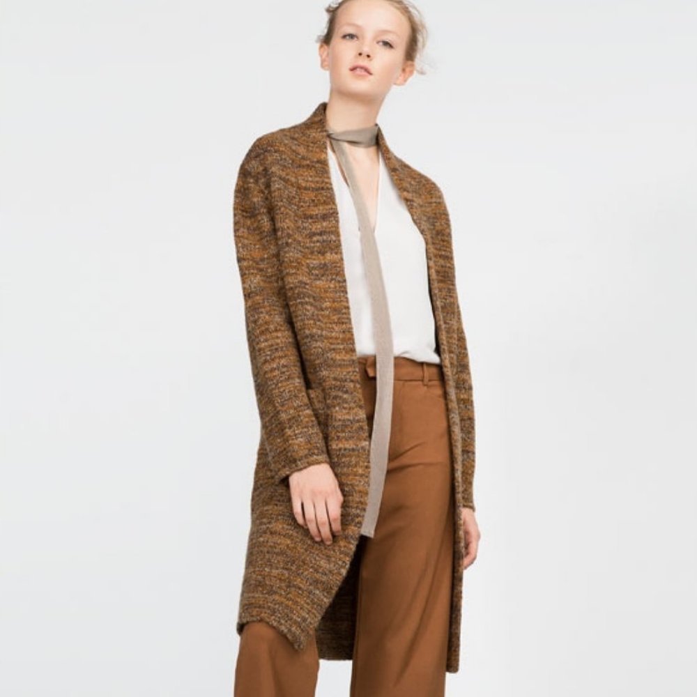 Zara Knit Long Melange Cardigan